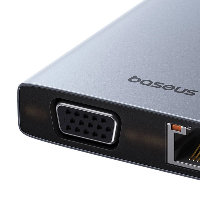 Hub 13in1 Baseus PortalJoy USB-C į HDMI+DP+VGA+C+USB+PD+RJ45+SD/TF+3,5 mm (pilkas)