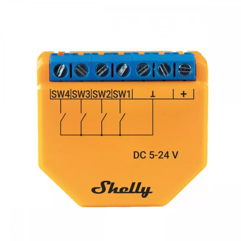 Shelly Plus I4 DC valdiklis / scenų aktyvatorius, WiFi / Bluetooth (5–24 V DC)