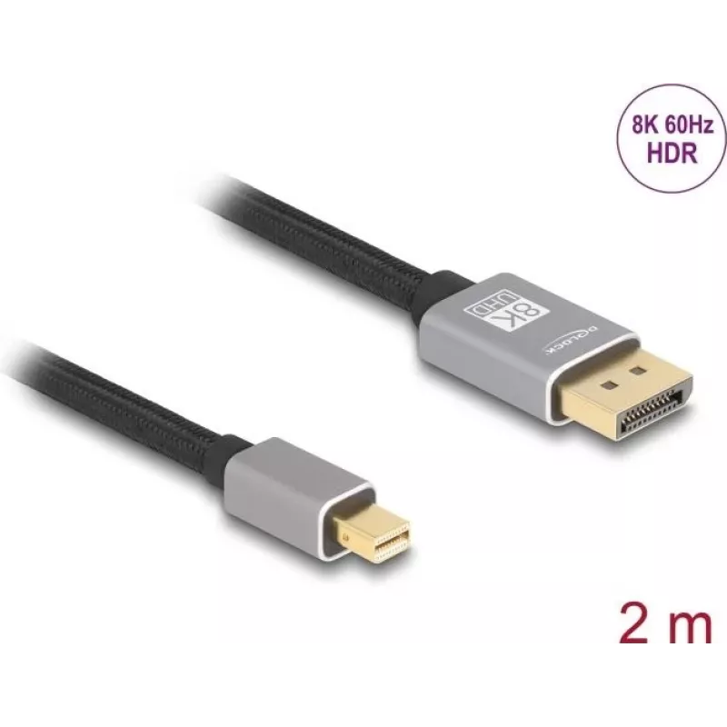DeLOCK Mini DisplayPort į DisplayPort kabelis 8K 60 Hz 2 m pilkas metalinis