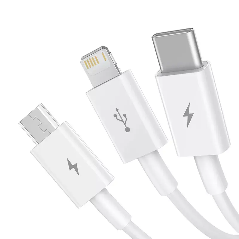 USB laidas Baseus Superior USB 2.0 1.5 m USB A USB C/Micro USB A/Lightning baltas
