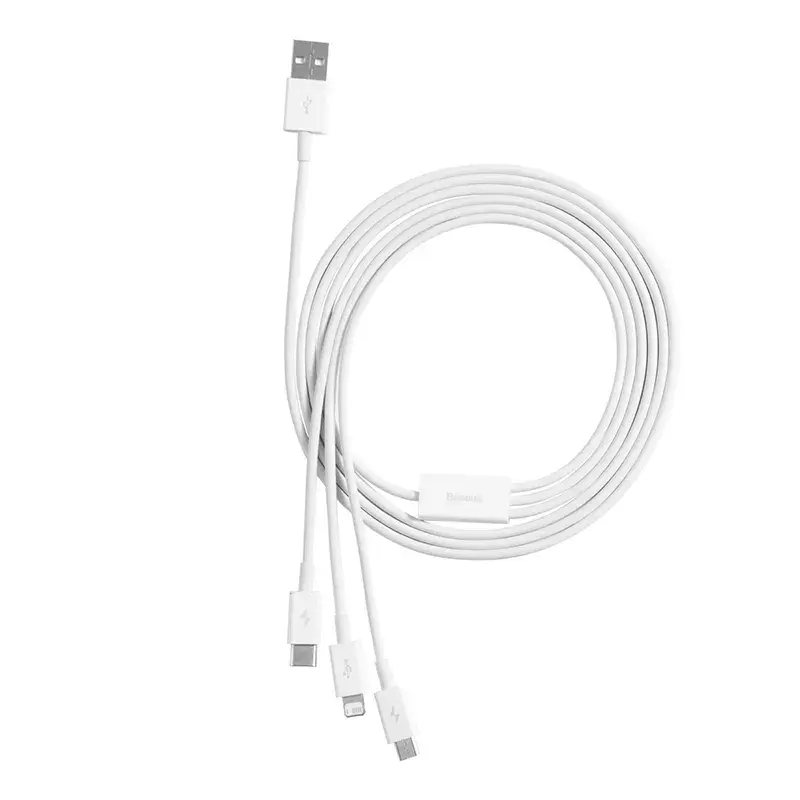 USB laidas Baseus Superior USB 2.0 1.5 m USB A USB C/Micro USB A/Lightning baltas