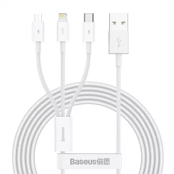 USB laidas Baseus Superior USB 2.0 1.5 m USB A USB C/Micro USB A/Lightning baltas