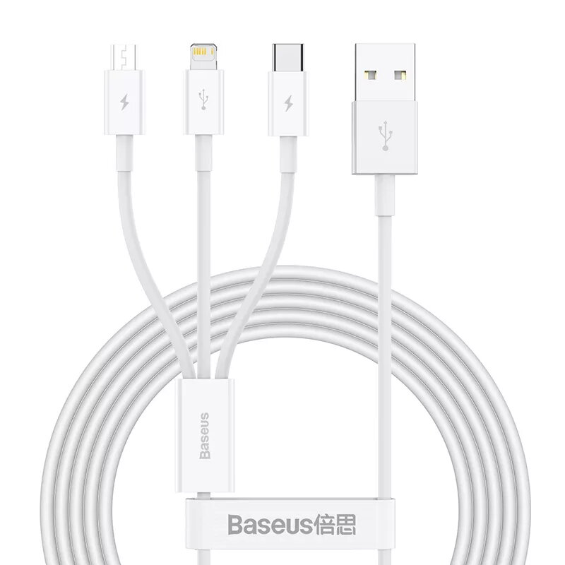 USB laidas Baseus Superior USB 2.0 1.5 m USB A USB C/Micro USB A/Lightning baltas