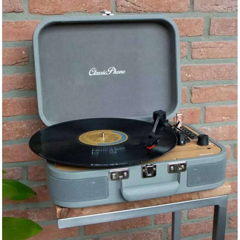 Lagamino tipo patefonas Lenco TT-116GR nešiojamasis vinilo grotuvas su Bluetooth 5.0, USB, AUX, įmontuotais garsiakalbiais, 4 W, palaiko 7/10/12 colių plokšteles