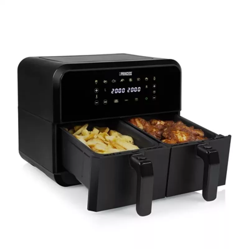 Karšto oro gruzdintuvė Princess 1.182068.01.001 su dvigubu krepšiu 8 l 2400 W 220°C liet. LED (juoda)