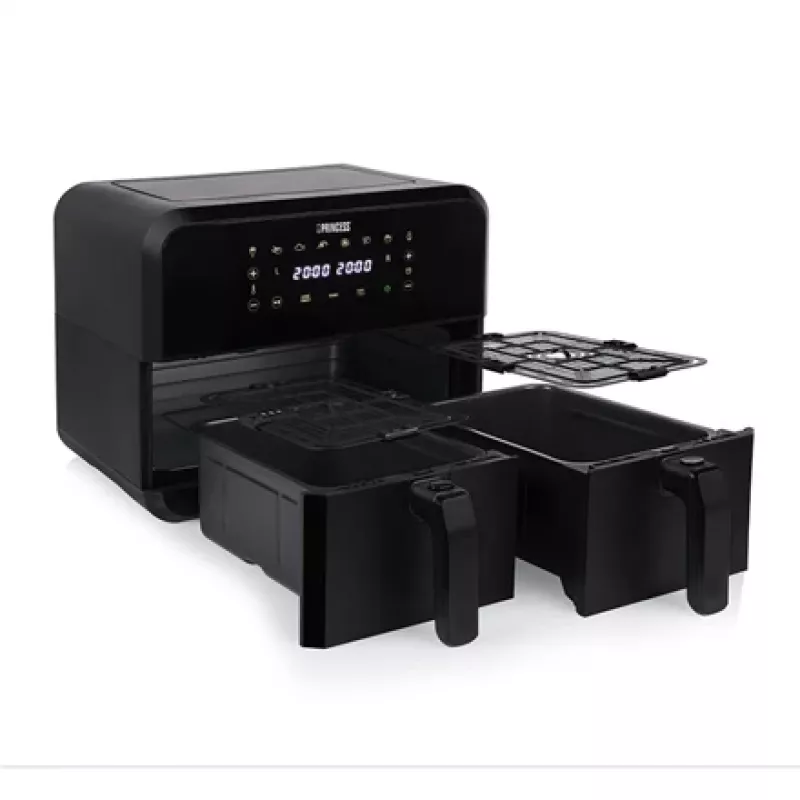 Karšto oro gruzdintuvė Princess 1.182068.01.001 su dvigubu krepšiu 8 l 2400 W 220°C liet. LED (juoda)