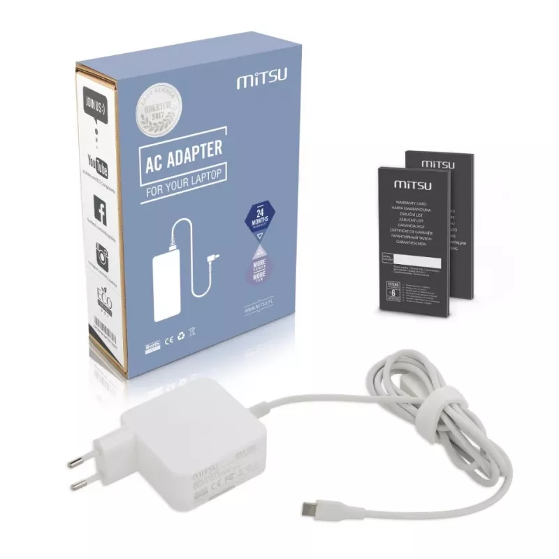 maitinimo adapteris MITSU ZM/USBC45W 45W USB Type-C baltas, vieno prievado įkroviklis