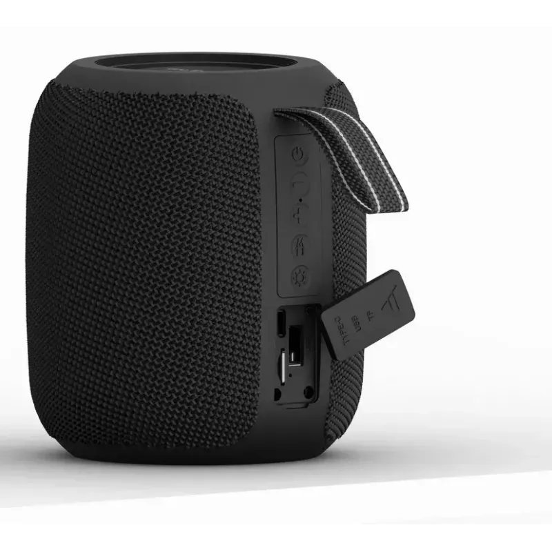 Monofoninis nešiojamas garsiakalbis GEMBIRD GMB Audio SPK-BT-LED-05-BK — 8 W RMS, 6,6 cm tvarkyklė, Bluetooth, MicroSD palaikymas, juodas cilindras