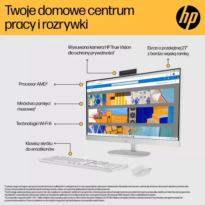 All-in-One PC HP 27-cr0222nw — HP „All-in-One“ stalinis kompiuteris su AMD Ryzen 7 7730U, 16 GB RAM, 512 GB SSD, 27 colių FHD, „Windows 11 Home“, „Wi‑Fi 6“