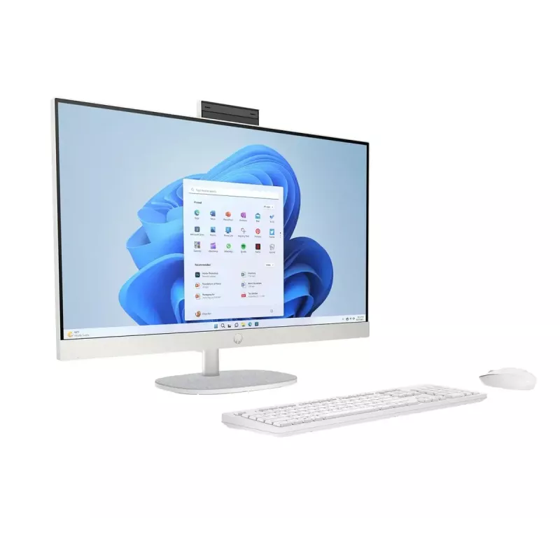 „Viskas viename“ kompiuteris HP 27-cr0232nw — AMD Ryzen 5 7520U, 16 GB RAM, 512 GB SSD, 27 colių FHD, „Windows 11 Home“, „Wi‑Fi 6“ (balta)