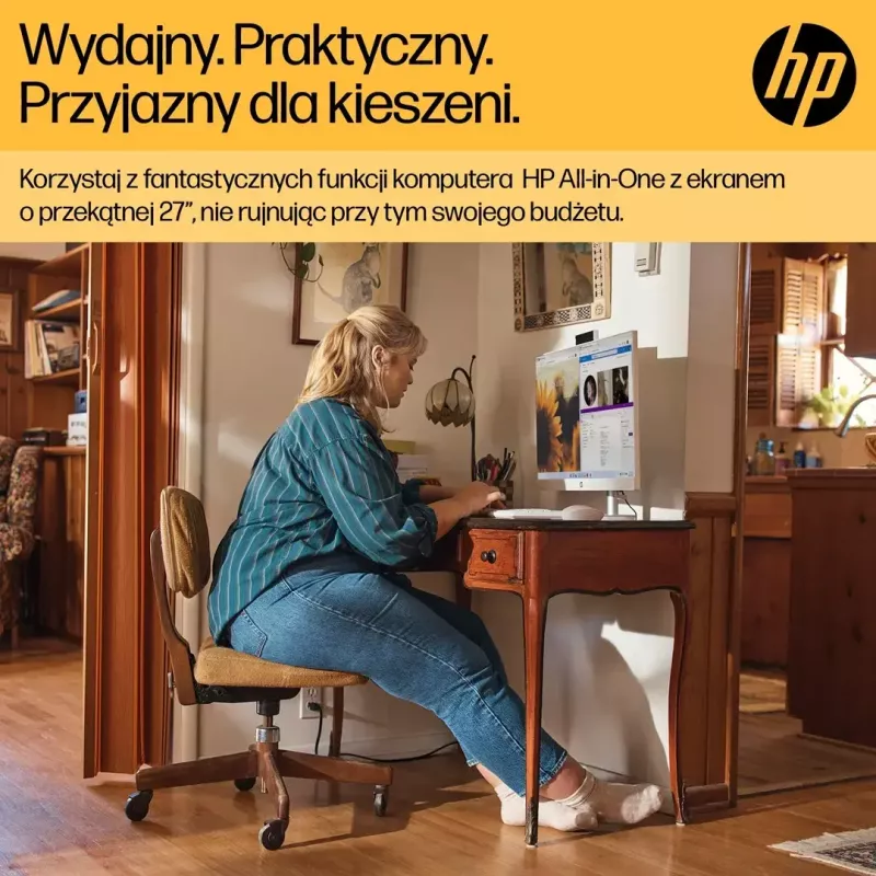 „Viskas viename“ kompiuteris HP 27-cr0232nw — AMD Ryzen 5 7520U, 16 GB RAM, 512 GB SSD, 27 colių FHD, „Windows 11 Home“, „Wi‑Fi 6“ (balta)