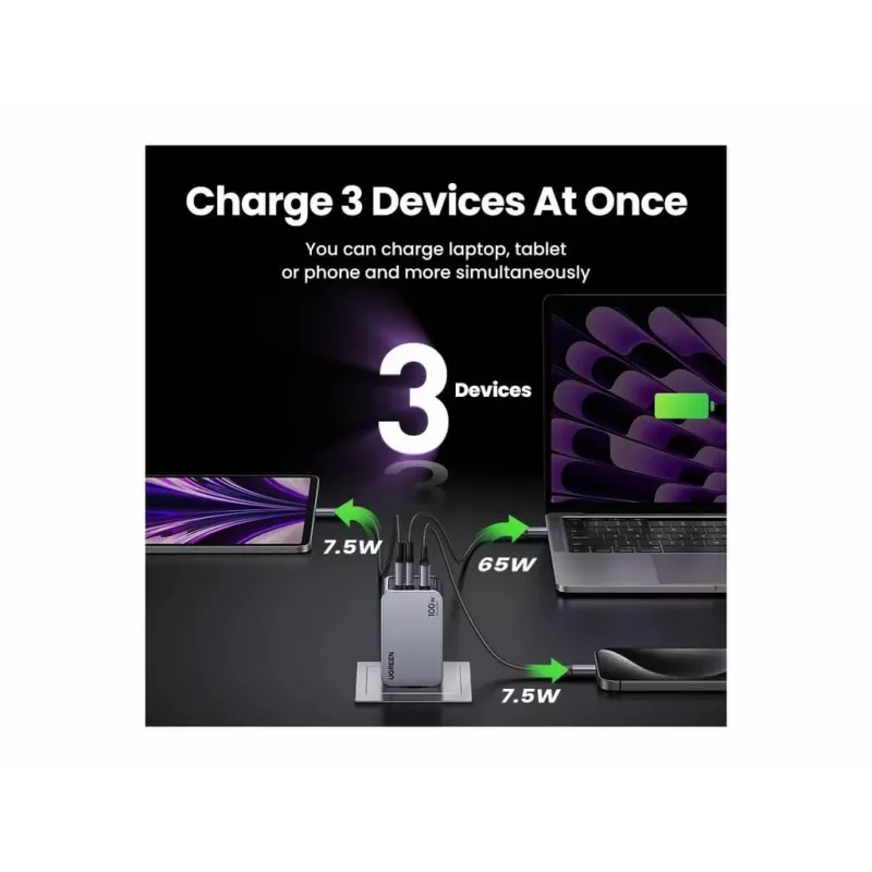 UGREEN vidaus įkroviklis Nexode Pro 3 prievadų GaN PD greitasis įkroviklis 2 USB Type-C