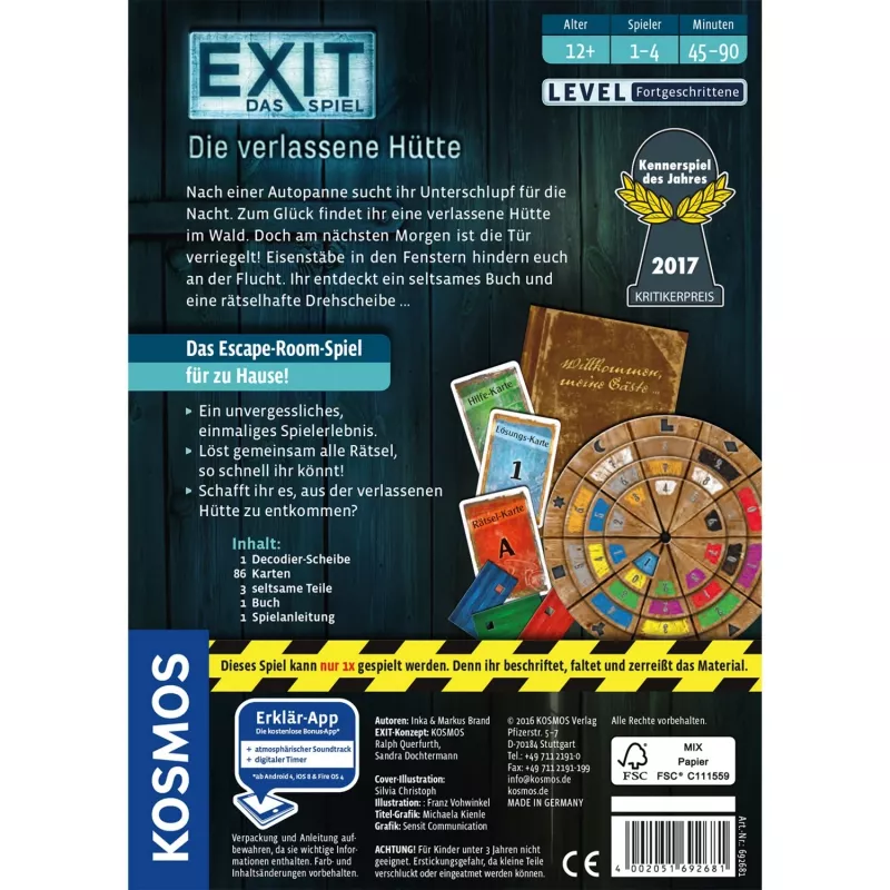 EXIT - The Game - The Abandoned Cabin, vakarėlių žaidimas Expert Game of the Year 2017