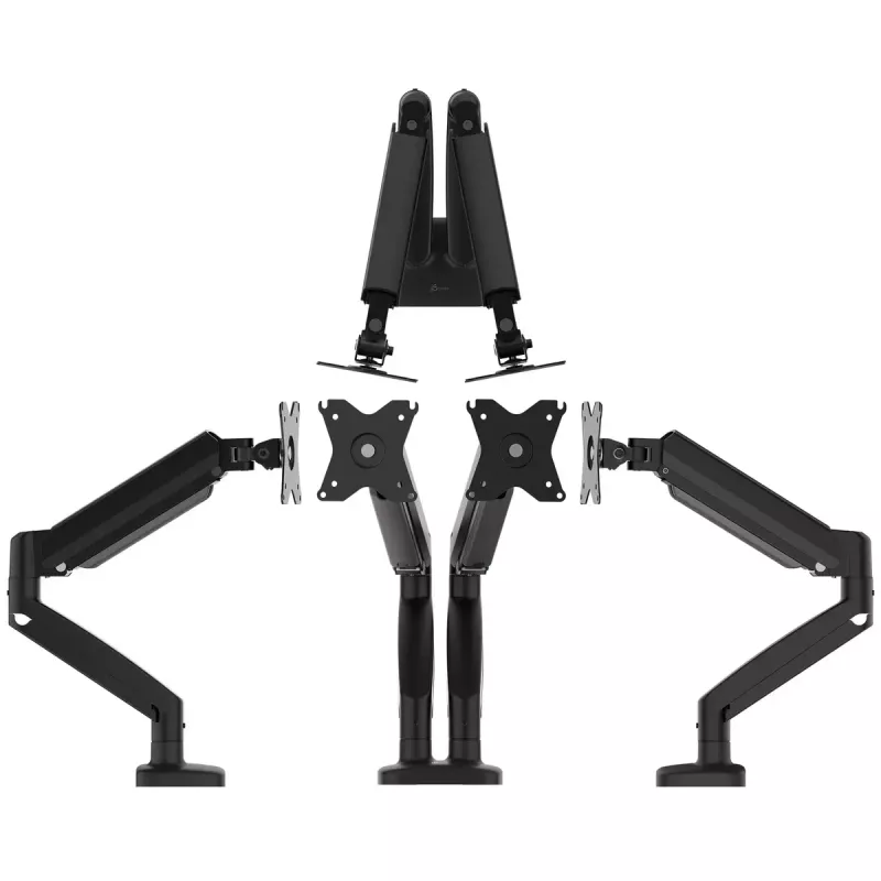j5create JTSA102 ergonominis dviejų monitorių laikiklis, juodas, spaustuvas / įvorė, 16 kg
