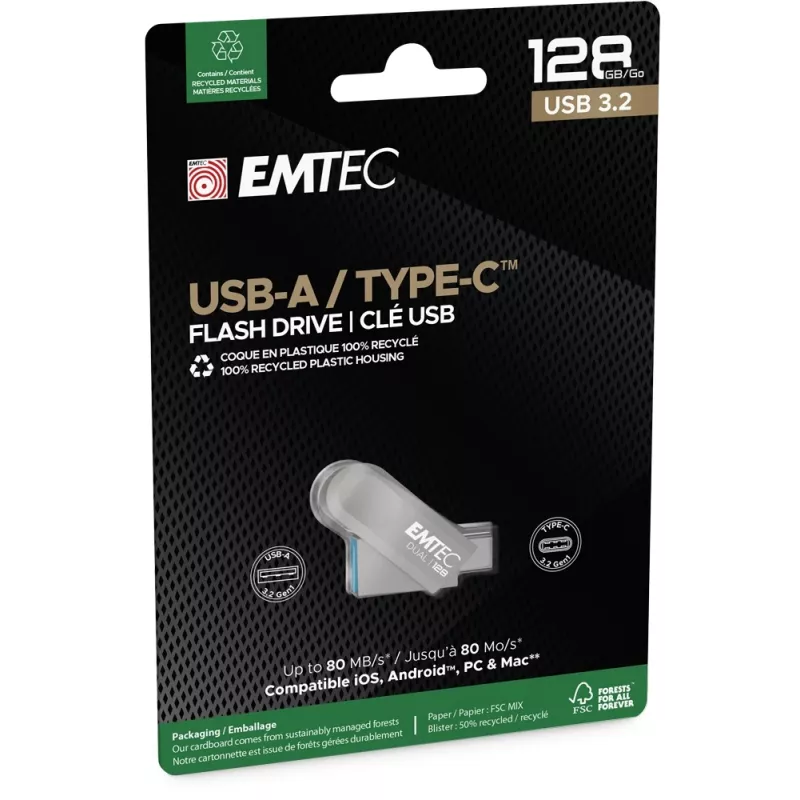 USB atmintinė Emtec 128GB USB Type-A USB Type-C D280