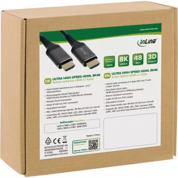 InLine HDMI AOC kabelis 17915X Ultra High Speed 8K, aktyvus optinis, 15 m