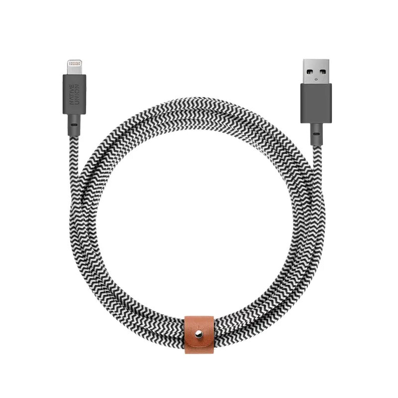 USB-A į Lightning laidas Native Union Belt kabelis XL 3 m juoda balta