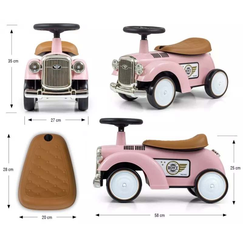 Vaikiškas balansinis dviratukas milly mally Royce Pink — modelis 5474, lengvas vaikiškas bėgimo dviratukas