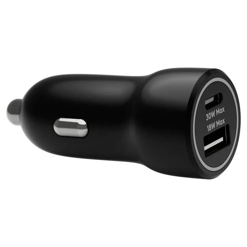 Automobilinis kroviklis d bramante re-charge — USB-C 30W + USB-A 18W, 12–24V, juodas