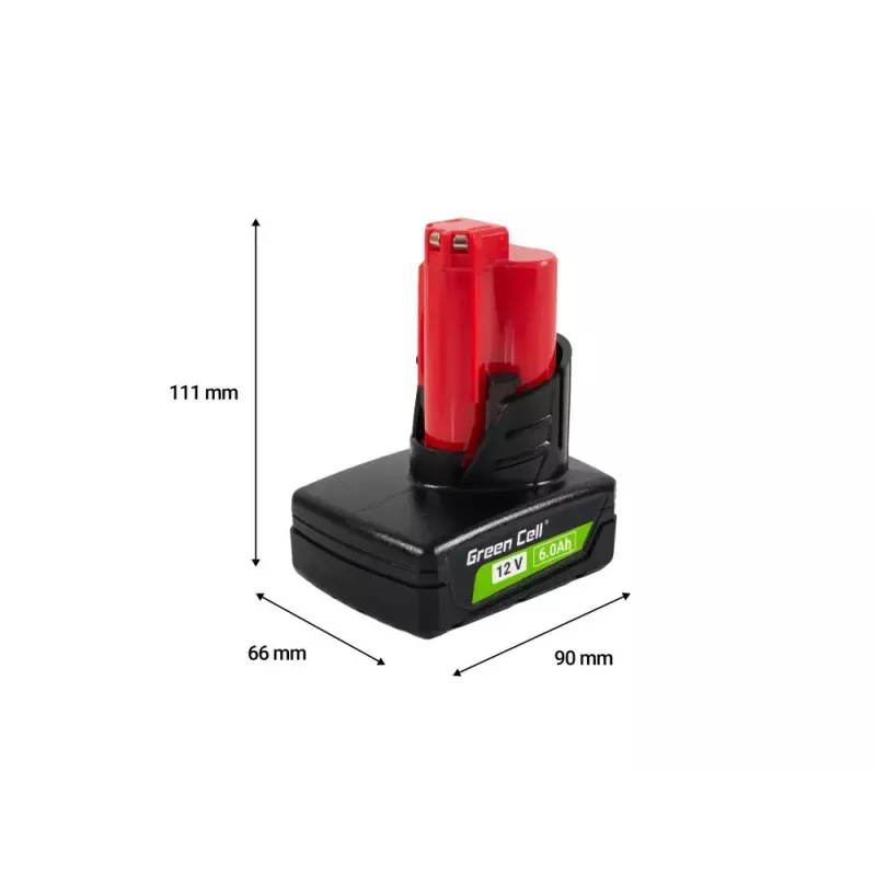 Belaidžių įrankių baterija Green Cell PTML12V6 12V Li-Ion 6 Ah, matmenys 6,6×9×11,1 cm