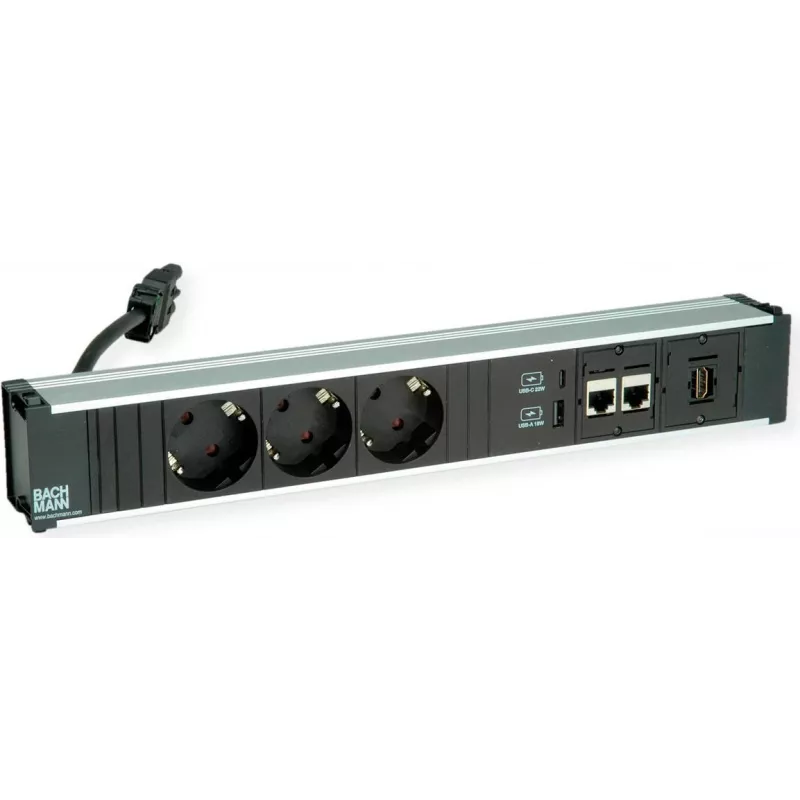 Maitinimo juosta Bachmann CONI 912.18118 su 3 CEE7 lizdais ir 2 CAT6a tinklo prievadais