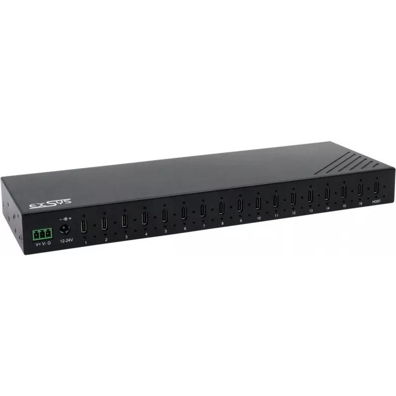 USB šakotuvas Exsys EX-12276HMS — 16 prievadų USB 3.2 Gen 2 šakotuvas su 16 USB-C prievadų