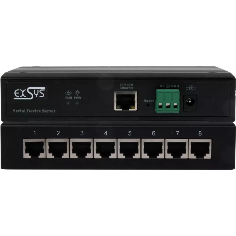 Nuoseklusis įrenginių serveris Exsys EX-61008 — 8x RS232/422/485 prievadai, komplekte maitinimo adapteris