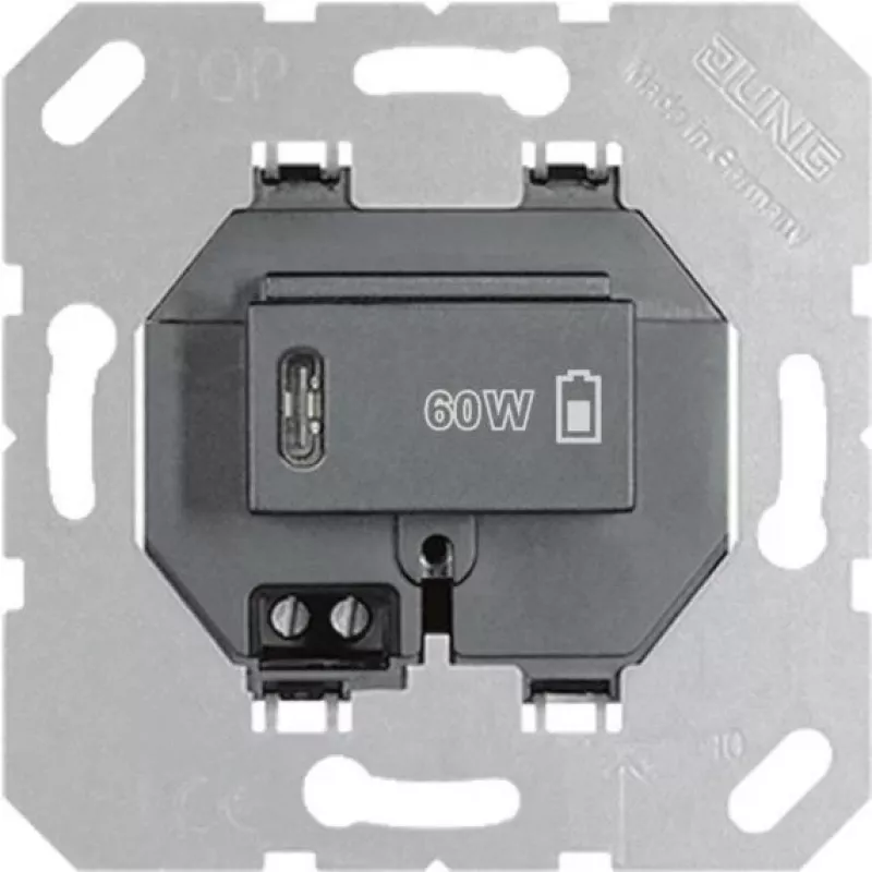 JUNG JG USB PD60 C SW USB-Charger PD 1xTyp C juoda (USBPD60CSW)