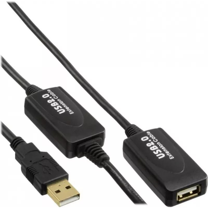 USB ilginimo kabelis InLine 5771000120 — 20 m, USB A kištukas į USB A lizdą, juodas