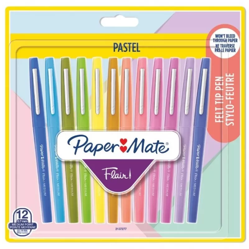 PAPER MATE pluoštinis rašiklis Flair 12 vnt. pastelinis M 0,7 mm lizdinė pakuotė