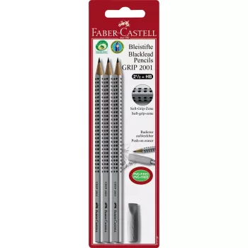 FABER-CASTELL pieštukas Grip 2001 HB 3x + trintukas BK
