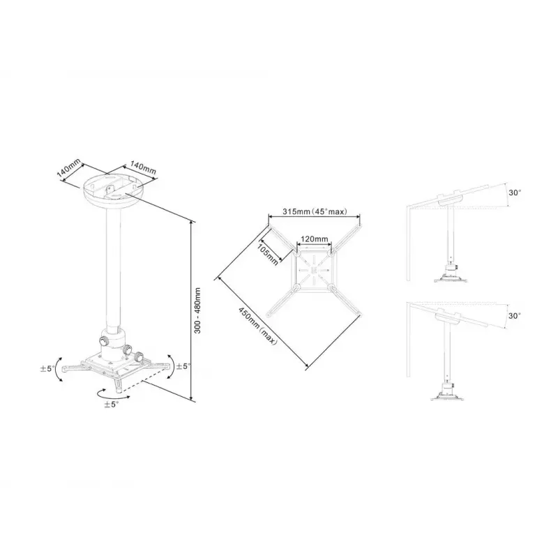 Lubinis laikiklis Multibrackets M Universal Projector 300-480 su tiksliu reguliavimu