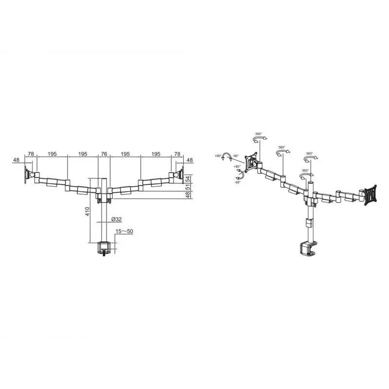 Multibrackets M VESA Deskmount Officeline Dual Juoda Clamp/Bolt-through 16kg 15-30in