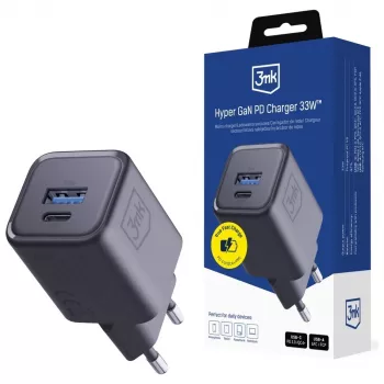 Įkroviklis 3MK Hyper Charger PD 33W GaN QC4+ juodas — 33 W PD greitasis įkroviklis su GaN technologija