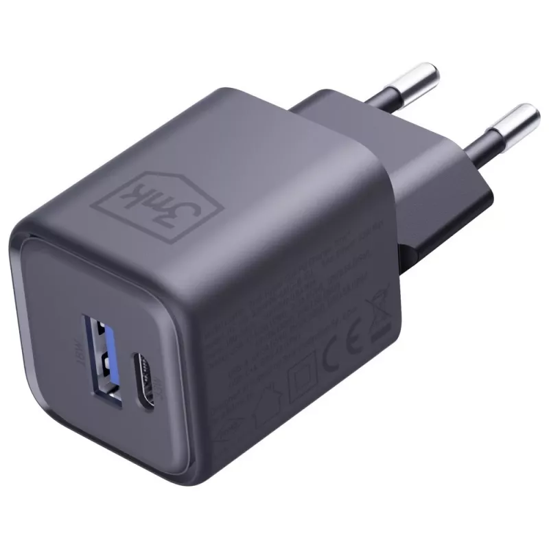Įkroviklis 3MK Hyper Charger PD 33W GaN QC4+ juodas — 33 W PD greitasis įkroviklis su GaN technologija