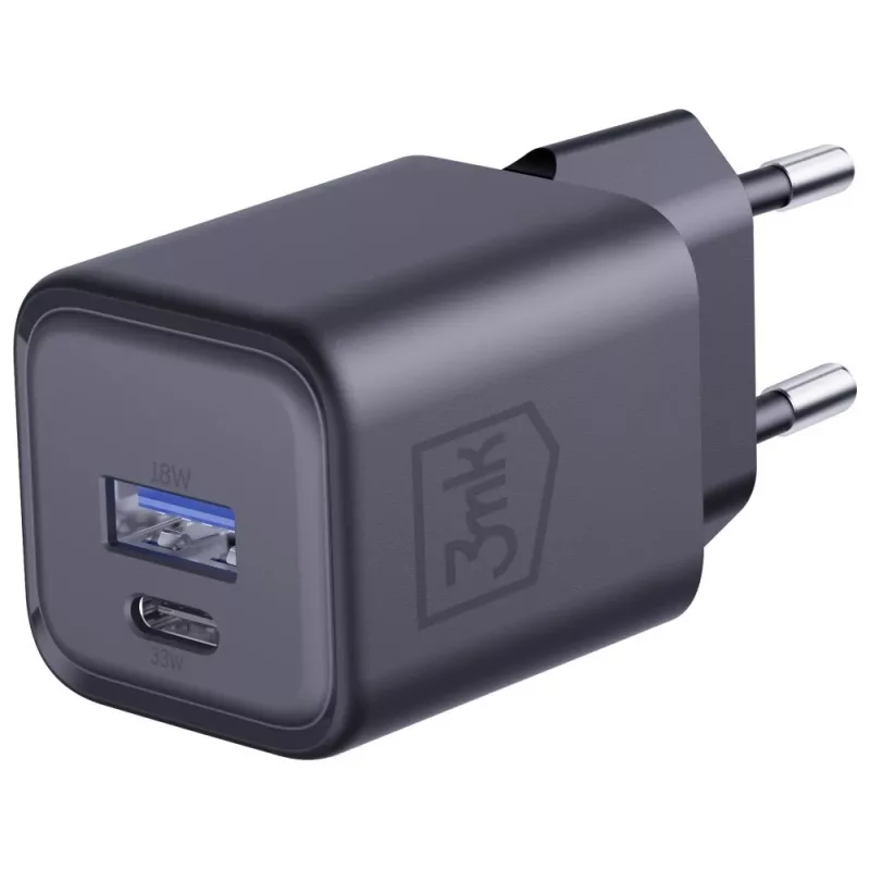 Įkroviklis 3MK Hyper Charger PD 33W GaN QC4+ juodas — 33 W PD greitasis įkroviklis su GaN technologija
