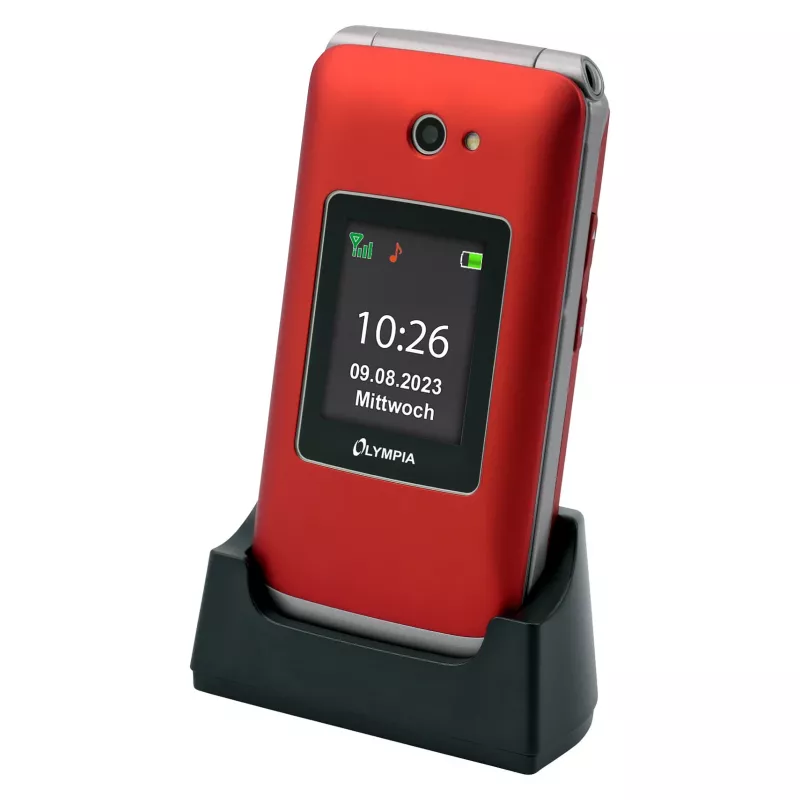 Atverčiamas telefonas Olympia VITUS 4G — 2,8 col. (7,11 cm) LCD, Bluetooth, FM radijas, 147 g, raudonas
