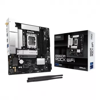 ASRock B860M Rock WiFi pagrindinė plokštė (mATX, Intel LGA 1851, DDR5, HDMI, DisplayPort)