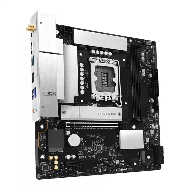 ASRock B860M Rock WiFi pagrindinė plokštė (mATX, Intel LGA 1851, DDR5, HDMI, DisplayPort)