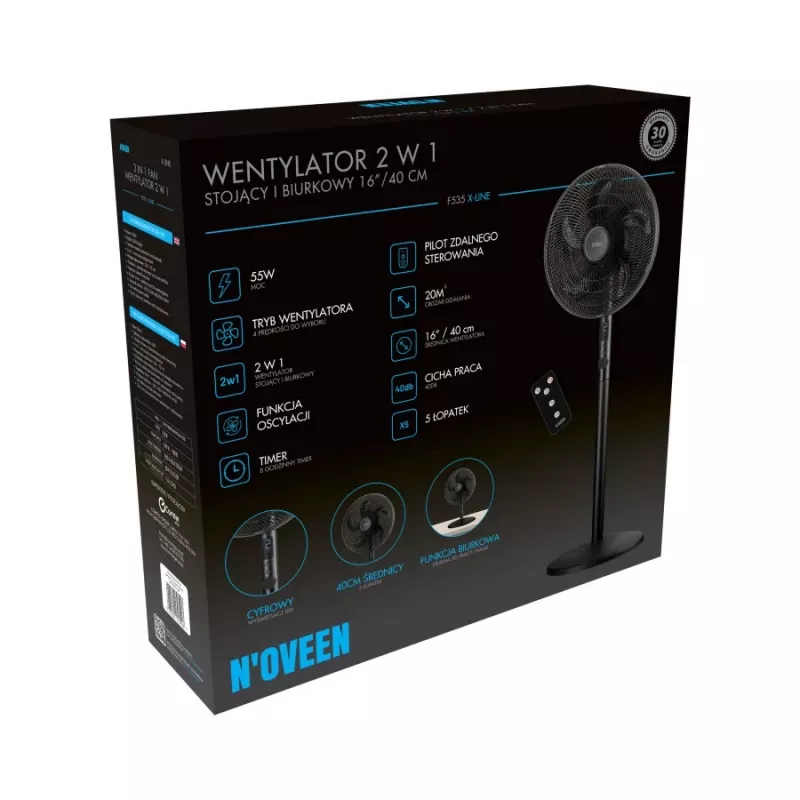 Noveen F535 X-Line 2 viename stovintis ir stalinis ventiliatorius, 40 cm, juodas