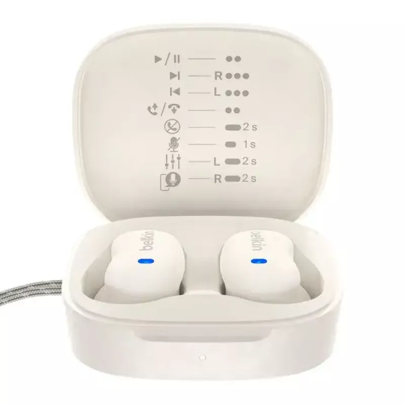 Ausinės Belkin SoundForm Anywhere — į ausis įdedamos laidinės ir belaidės (USB-C, Bluetooth), baltos, 4 g