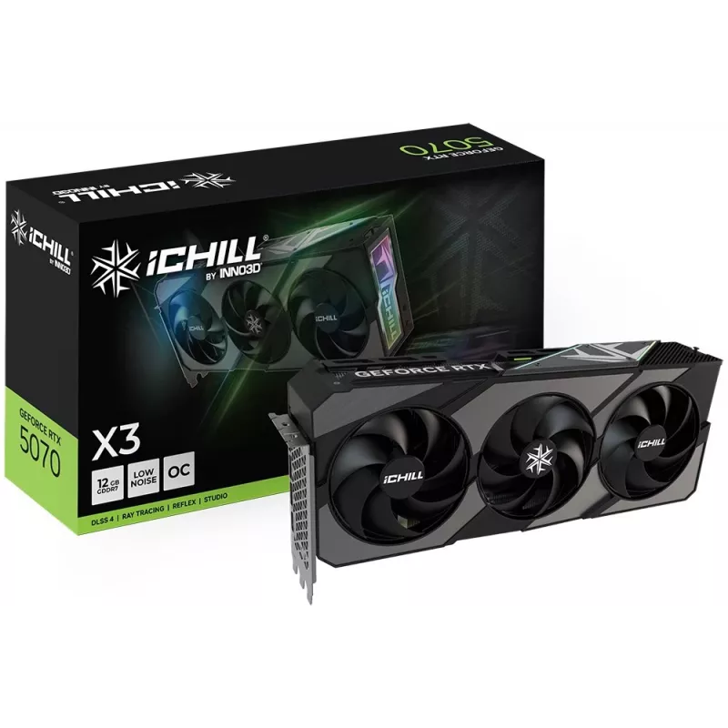 Vaizdo plokštė Inno3D iChill GeForce RTX 5070 X3 — 12 GB GDDR7, 192 bitų, PCIe 5.0