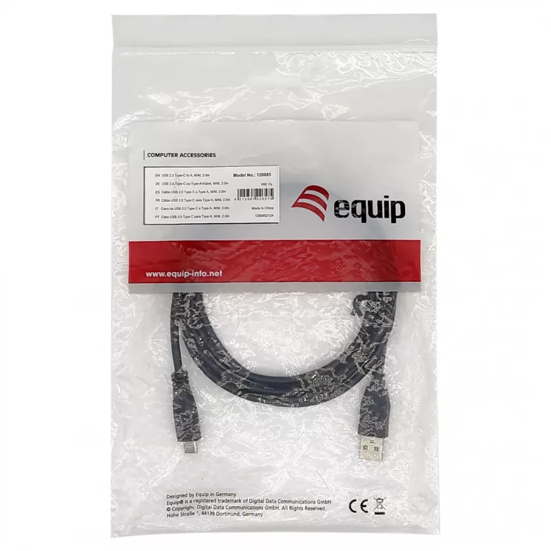 EQUIP USB 2.0 laidas C į A, kištukas-kištukas, 0,3 m, USB 2.0 480 Mbps, nikeliuoti kontaktai, juodas