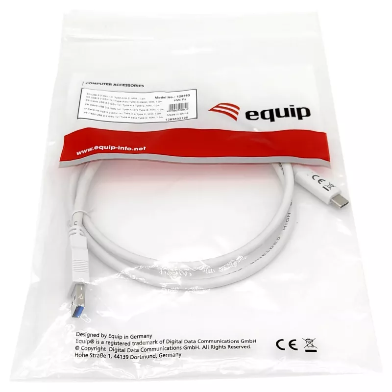 USB 3.2 Gen 1 C į A kabelis EQUIP 0,5 m 5 Gbps baltas (USB-C į USB-A, nikeliuotas kontaktus)