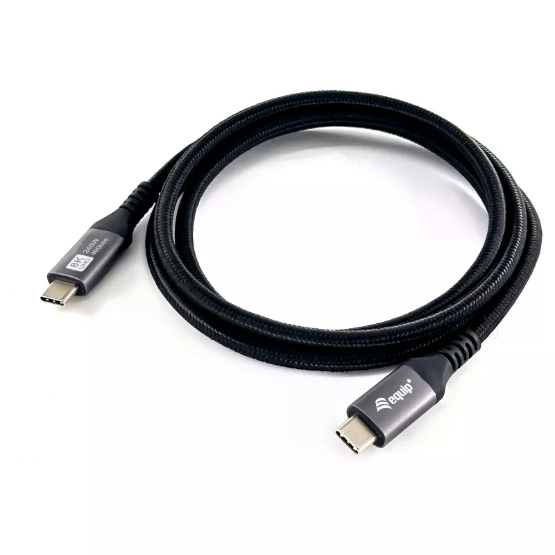 USB4 Gen3x2 C–C laidas EQUIP 128380, 0,5 m, PD 3.1 240W, 40 Gbps, 8K/60Hz, juodas