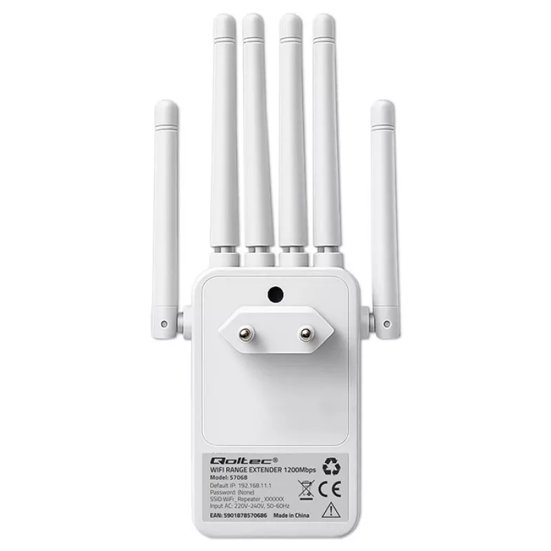 „Wi‑Fi“ signalo stiprintuvas QOLTEC AC1200 – QOLTEC AC1200 dviejų juostų signalo stiprintuvas
