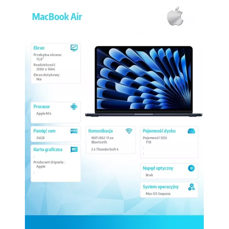 Apple Macbook Air M4 13.6 colio 24GB 1TB Mac OS
