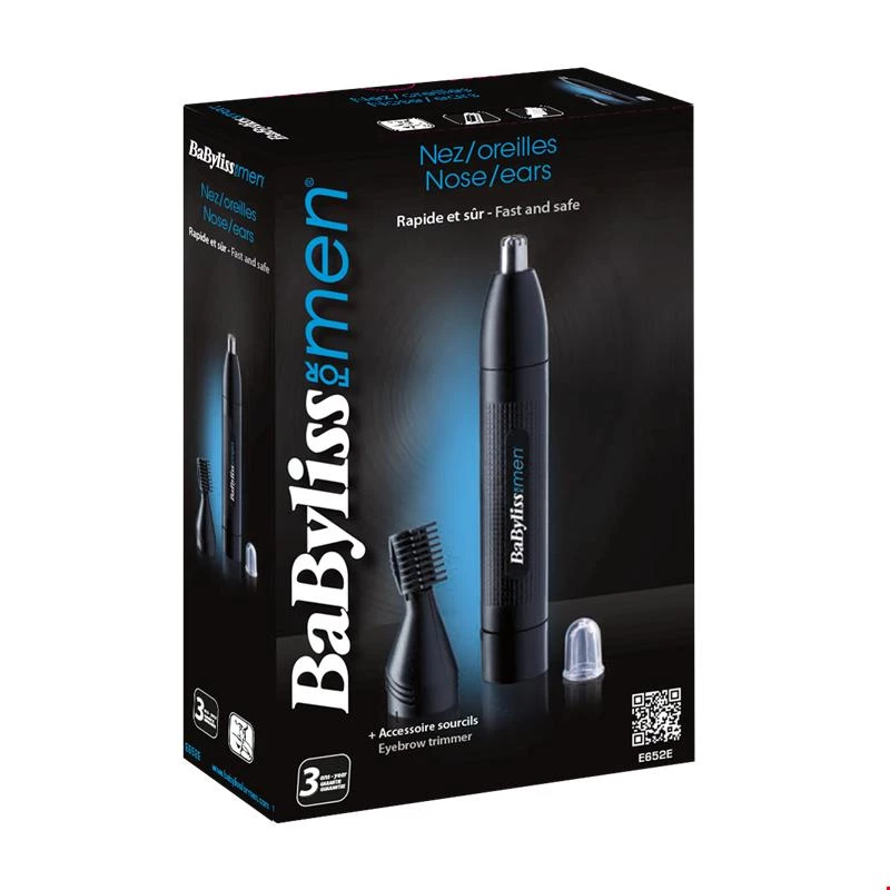 Precision trimmer BABYLISS E652E for ear and nose, Juoda, AA baterija
