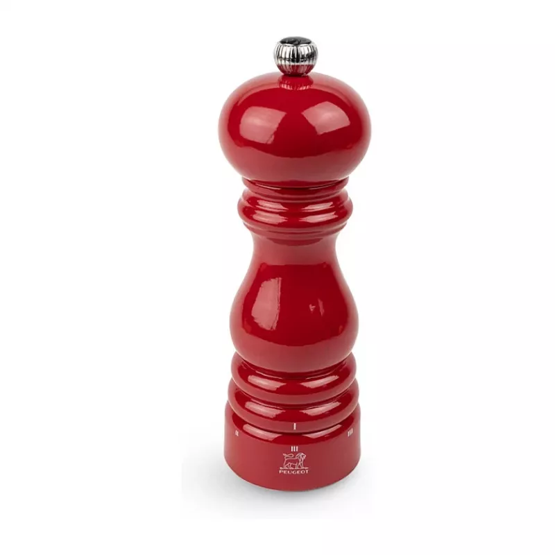 Pipirų malūnėlis PEUGEOT Paris 18 cm uSelect, raudonas lakuotas medis, reguliuojamas malimo laipsnis