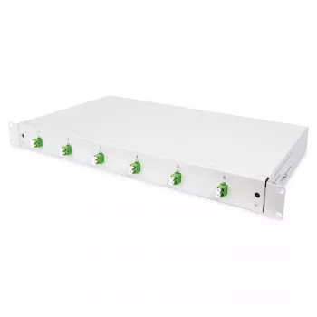 Šviesolaidžio sujungimo dėžutė DIGITUS DN-96330/9APC 1U, su 6x LC-APC DX, OS2, polimeras / plienas, šviesiai pilka